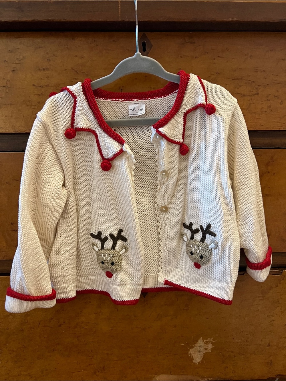 Melange Cream & Red Reindeer Knit Cardigan